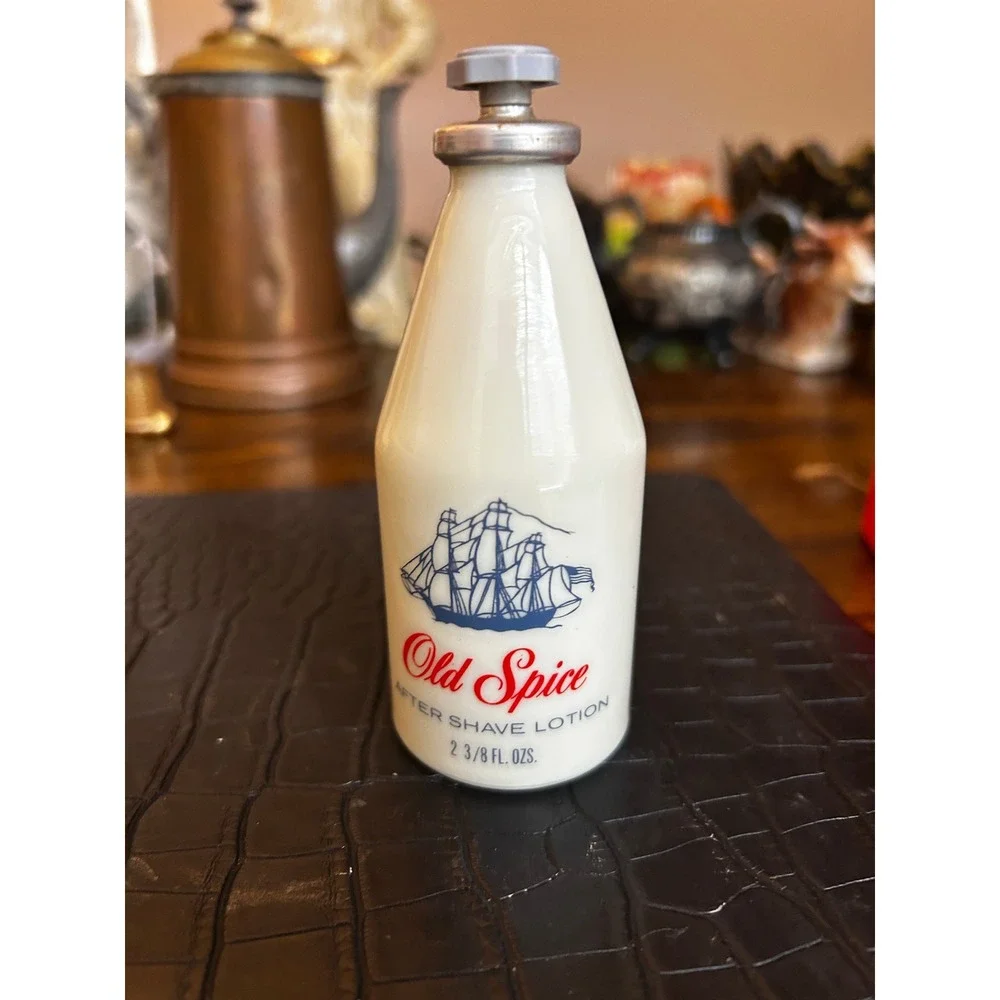 Vintage Old Spice Milk Glass Shaving Mug Ship Recovery Salem 1794 & Bottle Set